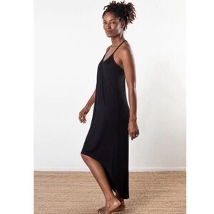 JJ Winks Ribbed Maxi Dress Charcoal Gray Lounge Stretchy Knit Boho Womens Medium